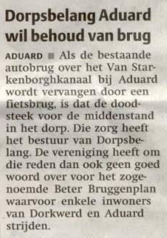 060322 DvhN Dorpsbelang heeft geen goed woord over voor bruggenplan 060322 DvhN Dorpsbelang heeft geen goed woord over voor bruggenplan