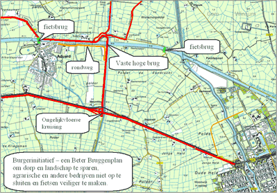 Kaart Aduard - Dorkwerd volgens het Beter Bruggenplan